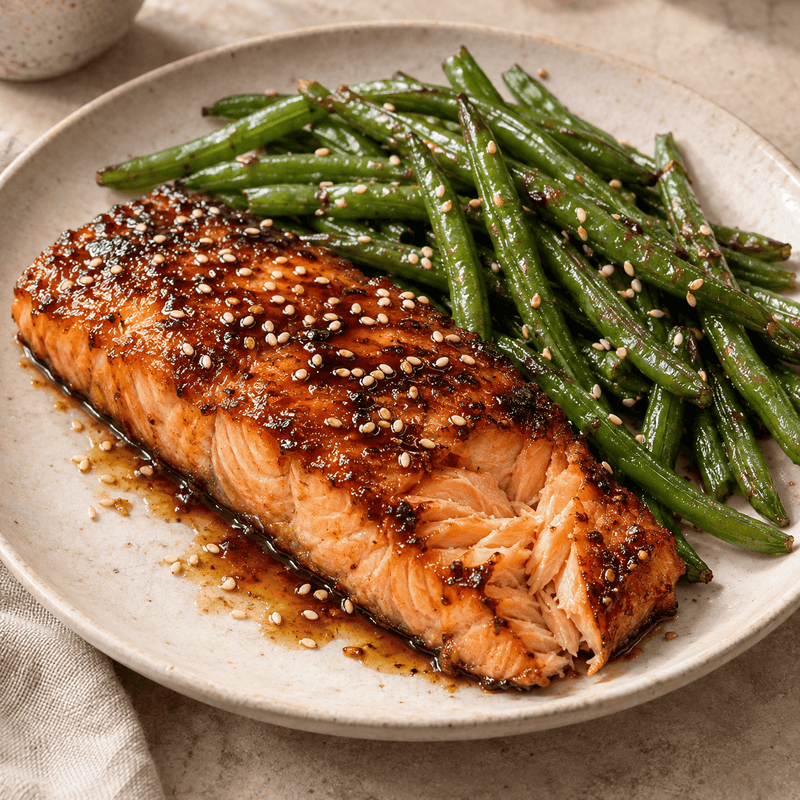 Honey-soy salmon with sesame green beans